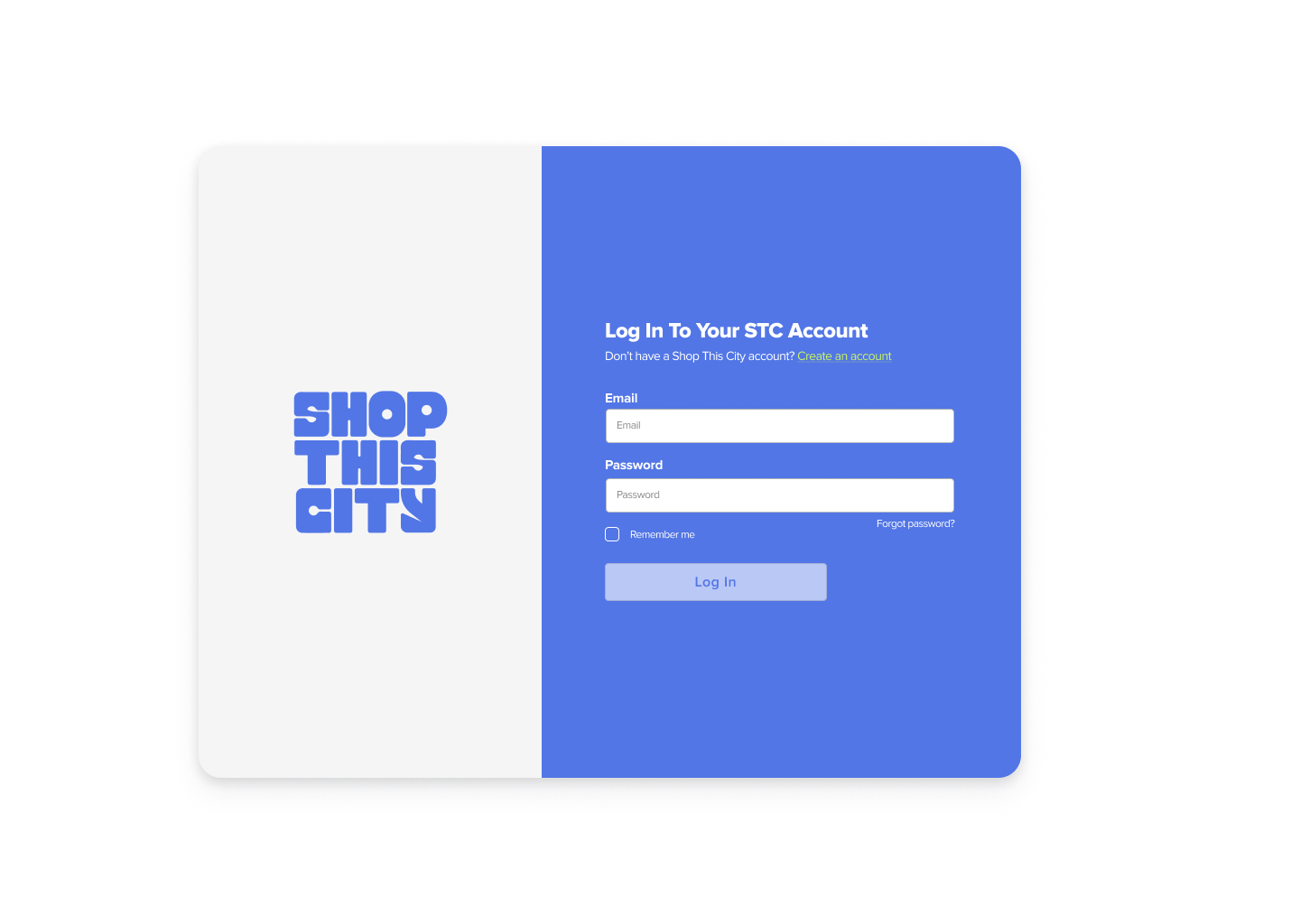 The STC log in screen