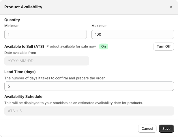 Setting product availability